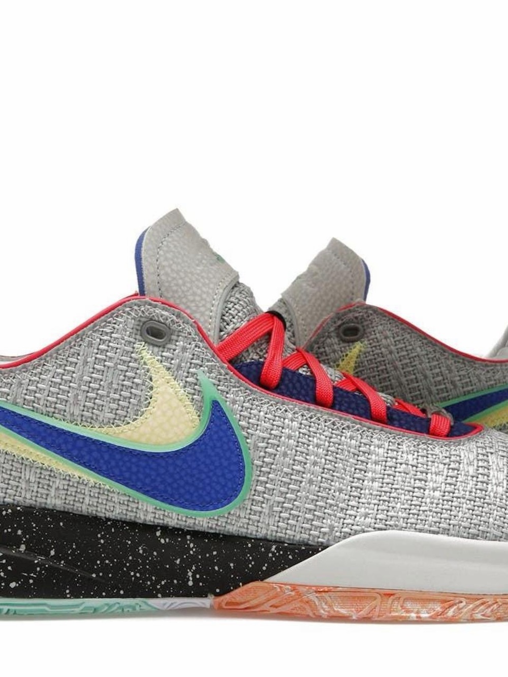 Nike LeBron 15 "Pink Diamond" sneakers in gray with blue, green, and red accents